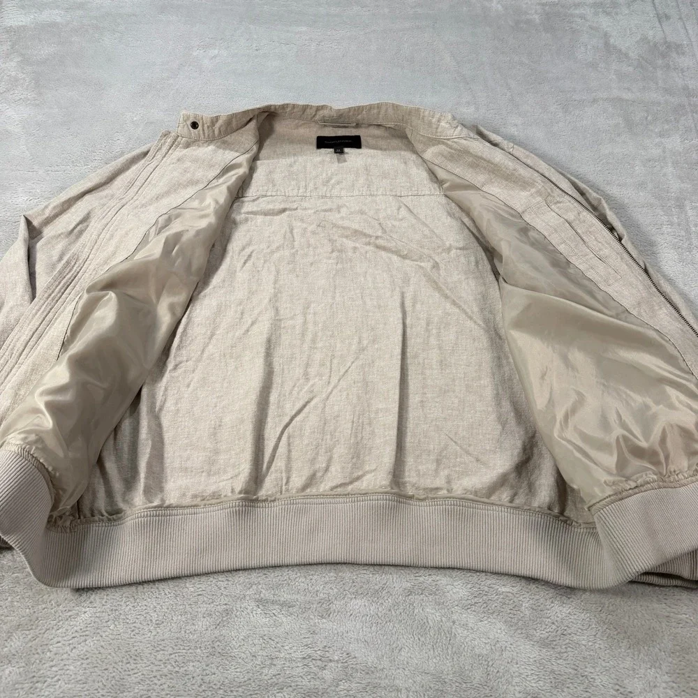 Banana Republic Mens XL Linen Cotton Blend Full Zip Bomber Jacket Khaki Beige